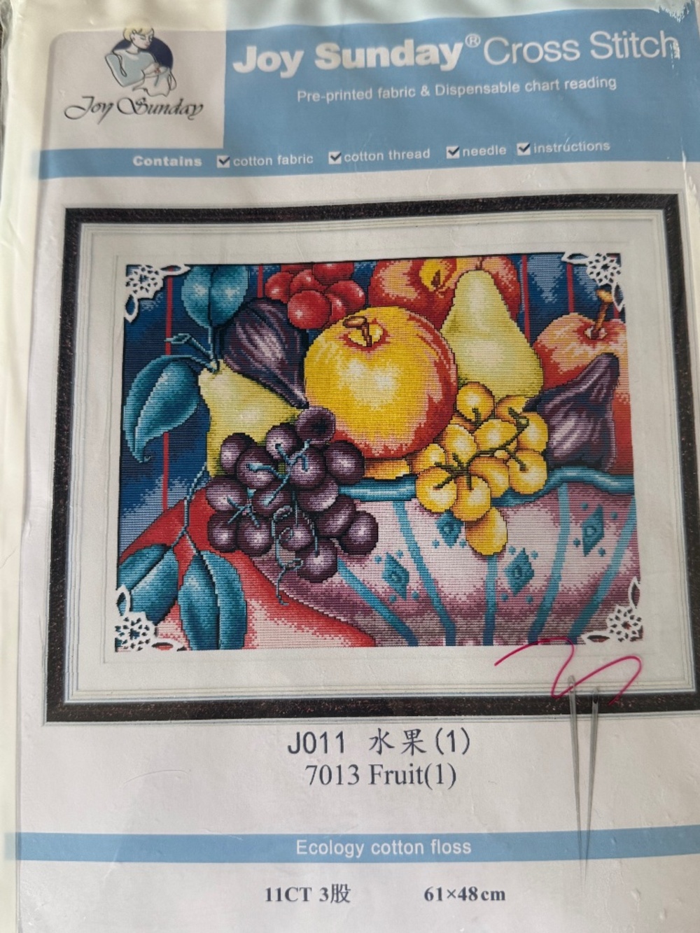 Fruit Bowl Joy Sunday Cross Stitch Kit 11CT Pre-Printed Aida